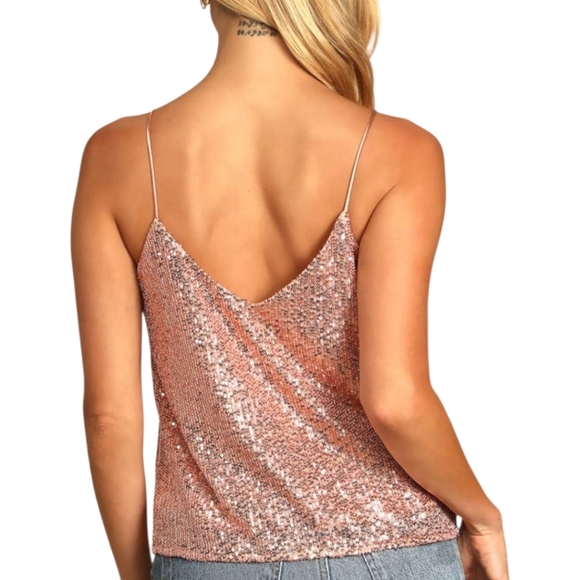 Lulus Sparkling Glimpse Rose Gold Sequin Sleeveless Cami Top NWT - Picture 3 of 11